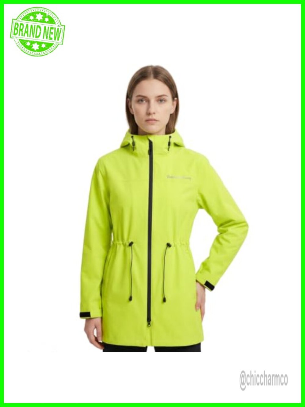 Waterproof Long Raincoat with Adjustable Hood Trench Coat Relaxed Fit